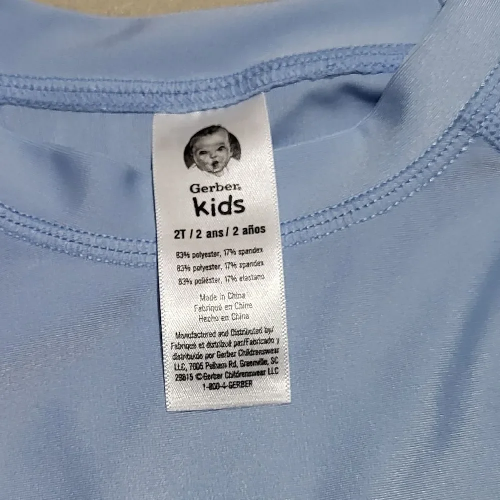 Gerber NWT Light Blue Long Sleeve Swim Rashguard, UPF 50+ Size 2T (28-32lbs)